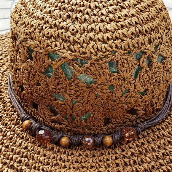 *SOLD*  Scala Crochet Raffia Bead Floppy Sun Hat - Picture 6 of 8